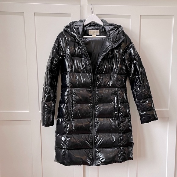 Michael Kors $248 Patent Shiny Midi sleeping Bag Quilt Puffer Coat S - Picture 2 of 7